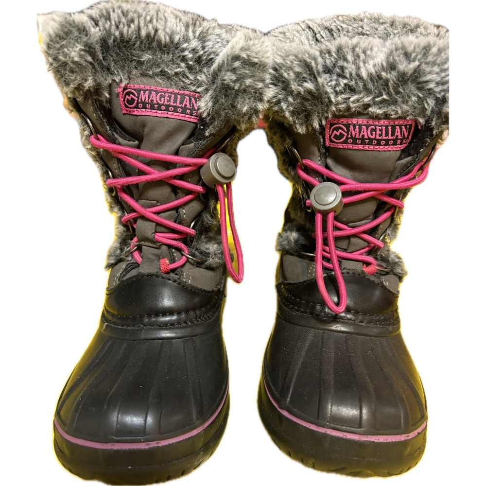 Magellan  Girls Winter Duck Boots Pink Laces Faux Fur Lined Waterproof Size 12D